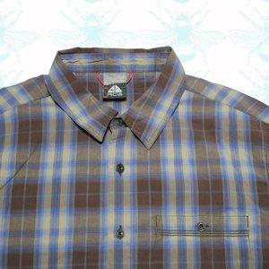 Vintage Men’s Nike ACG Blue Plaid Button Up Casual Polo Shirt L